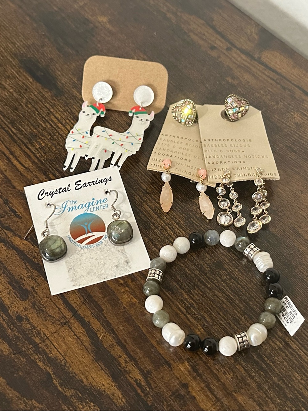 Assorted Earrings & Beaded Bracelet Set — Neutral Tones